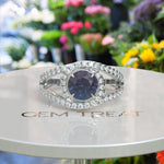 Load image into Gallery viewer, Celestial Dance: Round Alexandrite Halo Ring Complemented by Moissanite Accents in Lustrous Silver
