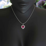 Load image into Gallery viewer, Romantic Allure: Gleaming Heart Shape Pink Sapphire Pendant Necklace, Kissed by Moissanite Halo