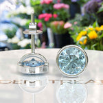 Load image into Gallery viewer, Ocean Bliss: Classic Round Aquamarine Stud Earrings in Sleek Bezel Setting.
