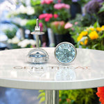 Load image into Gallery viewer, Ocean Bliss: Classic Round Aquamarine Stud Earrings in Sleek Bezel Setting.