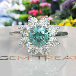 Load image into Gallery viewer, Sparkling Cyan Blue Moissanite Halo Engagement Ring - Exquisite Beauty
