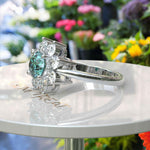 Load image into Gallery viewer, Sparkling Cyan Blue Moissanite Halo Engagement Ring - Exquisite Beauty