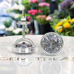 Load image into Gallery viewer, Subtle Sparkle: Round Gray Moissanite Stud Earrings in Classic Bezel Setting.