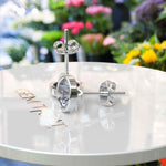 Load image into Gallery viewer, Subtle Sparkle: Round Gray Moissanite Stud Earrings in Classic Bezel Setting.