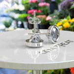 Load image into Gallery viewer, Subtle Sparkle: Round Gray Moissanite Stud Earrings in Classic Bezel Setting.