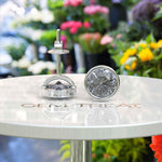 Load image into Gallery viewer, Subtle Sparkle: Round Gray Moissanite Stud Earrings in Classic Bezel Setting.