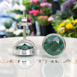 Load image into Gallery viewer, Verdant Sparkle: Bezel-Set Round Green Emerald Stud Earrings