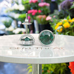 Load image into Gallery viewer, Verdant Sparkle: Bezel-Set Round Green Emerald Stud Earrings