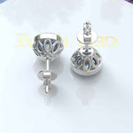 Load image into Gallery viewer, Azure Brilliance: Blue Moissanite Stud Earrings with Delicate Migraine Halo.