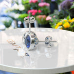 Load image into Gallery viewer, Nautical Stars: London Blue Bezel Stud Earrings with Milgrain Halo.