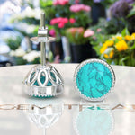 Load image into Gallery viewer, Azure Allure: Round Turquoise Stud Earrings with Vintage-Inspired Milgrain Halo.