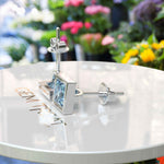 Load image into Gallery viewer, Crystal Clear Beauty: Stud Earrings Featuring Princess Cut Aquamarine in Bezel Design