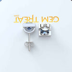 Load image into Gallery viewer, Celestial Charm: Princess-Cut Blue Moissanite Stud Earrings in Timeless Bezel Setting.