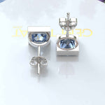 Load image into Gallery viewer, Celestial Charm: Princess-Cut Blue Moissanite Stud Earrings in Timeless Bezel Setting.