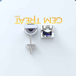 Load image into Gallery viewer, Earrings of Royalty: Bezel-Encased Princess Cut Blue Sapphire Studs.