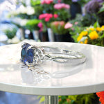 Load image into Gallery viewer, Dive into Timeless Beauty: Round London Blue Topaz Celtic Solitaire Ring's Enigmatic Charm