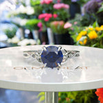 Load image into Gallery viewer, Dive into Timeless Beauty: Round London Blue Topaz Celtic Solitaire Ring's Enigmatic Charm