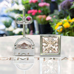 Load image into Gallery viewer, Blushing Elegance: Morganite Stud Earrings, Princess Cut in Bezel Setting.