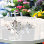 Load image into Gallery viewer, Blushing Elegance: Morganite Stud Earrings, Princess Cut in Bezel Setting.