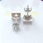 Load image into Gallery viewer, Blushing Elegance: Morganite Stud Earrings, Princess Cut in Bezel Setting.