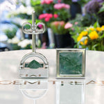 Load image into Gallery viewer, Forest Whispers: Princess Cut Moss Agate Bezel-Set Stud Earrings