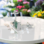 Load image into Gallery viewer, Forest Whispers: Princess Cut Moss Agate Bezel-Set Stud Earrings