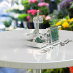 Load image into Gallery viewer, Forest Whispers: Princess Cut Moss Agate Bezel-Set Stud Earrings