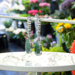 Load image into Gallery viewer, Forest Elegance: Moss Agate Drop Earrings, Pear Cut with Moissanite Accents.