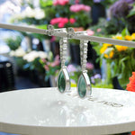 Load image into Gallery viewer, Forest Elegance: Moss Agate Drop Earrings, Pear Cut with Moissanite Accents.