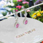 Load image into Gallery viewer, Blush Bloom: Pear Pink Sapphire Drop Earrings with Moissanite Halo