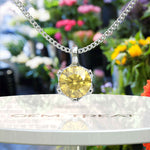 Load image into Gallery viewer, Golden Embrace: Sparkling Round Yellow Sapphire Solitaire Pendant Necklace Masterpiece