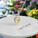 Load image into Gallery viewer, Golden Embrace: Sparkling Round Yellow Sapphire Solitaire Pendant Necklace Masterpiece