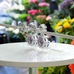 Load image into Gallery viewer, Lavender Gleam: Round Amethyst Drop Earrings in Sterling Silver.