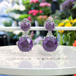 Load image into Gallery viewer, Lavender Gleam: Round Amethyst Drop Earrings in Sterling Silver.