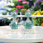 Load image into Gallery viewer, Ocean Depths: Cyan Blue Moissanite Round Drop Earrings.