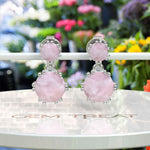 Load image into Gallery viewer, Pink Harmony: Smooth Round Rose Quartz Drop Earrings