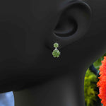 Load image into Gallery viewer, Spring Essence: Luminous Round Peridot Earrings in Elegant Drop Style.