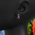 Load image into Gallery viewer, Lavender Gleam: Round Amethyst Drop Earrings in Sterling Silver.