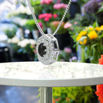 Load image into Gallery viewer, Luxurious Round Black Onyx Pendant Necklace, Encased in Dual Moissanite Halos