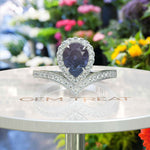 Load image into Gallery viewer, Alexandrite Pear Cut Halo Ring โ Timeless Beauty in Silver