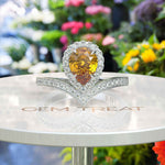 Load image into Gallery viewer, Golden Drop Splendor: Citrine Ring in Pear Cut with Moissanite Halo Highlights