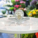 Load image into Gallery viewer, Harvest Glow: Pear-Shaped Yellow Moissanite Halo Engagement Ring in Timeless Silver Design