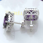 Load image into Gallery viewer, Lavish Lilac Luster: 8.0ctw Cushion Cut Amethyst Halo Stud Earrings.
