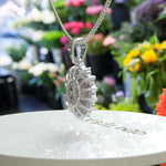 Load image into Gallery viewer, Feminine Mystique: Oval-Cut Rose Quartz Pendant Necklace with Sparkling Moissanite Halo