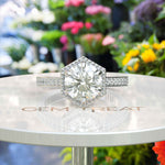 Load image into Gallery viewer, Elegant Round Colorless Moissanite Ring, Spotlighted by a Delicate Miligrain Halo