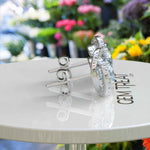 Load image into Gallery viewer, Celestial Seascape: Round Aquamarine Stud Earrings with Double Halos.