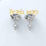 Load image into Gallery viewer, Silver Moonlight: Round Gray Moissanite Stud Earrings with Double Moissanite Halo Sparkle.