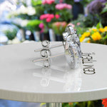 Load image into Gallery viewer, Silver Moonlight: Round Gray Moissanite Stud Earrings with Double Moissanite Halo Sparkle.