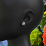 Load image into Gallery viewer, Celestial Seascape: Round Aquamarine Stud Earrings with Double Halos.