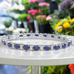 Load image into Gallery viewer, 8.0ct Oval Blue Sapphire Tennis Bracelet with Tiny Round Moissanites